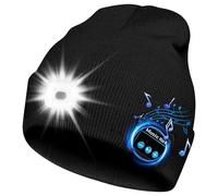 Bonnet chaud mains libres avec Bluetooth 5.0,chapeau LED,casque stéréo sans fil,lecteur de musique avec prise en charge du micro,gradation,batterie aste - Type Black