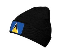 Bonnet Chaud Tricoté À Imprimé Sainte-Lucie Drapeau sans Bords Repliable Décontracté Pliable Ski Running Beanie Élastique Doux Confortable Taille Unique Unisexe Sport Extérieur Anti Vent Froid