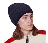 Bonnet chaud tricoté épais pour femme en laine pour homme, bleu marine, Taille unique