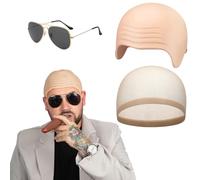 Bonnet Chauve, avec Lunettes de Soleil et Filet à Cheveux, Perruque Chauve, Crane Chauve, Faux Crane, Casquettes Chauves Bonnet de Perruque, pour Adultes Cosplay Maquillage Halloween Déguisements