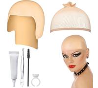 Bonnet Chauve en Latex, avec Filet à Cheveux et Outils de Pose, Perruque Chauve, Crane Chauve, Faux Crane, Casquettes Chauves, Robe Fantaisie Cosplay Cap Halloween Adultes Vêtements Accessoires