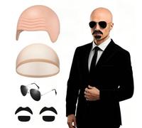 Bonnet Chauve en Latex, Perruque de Crâne de Cuir épais, Perruque Chauve en Latex, Perru-que Ch-auve Lunettes Moustache Casquette Ch-auve, Pour Femmes et Hommes, Halloween et Cosplay