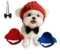 Bonnet Chien Rouge à Oreillettes, Chapeau d'hiver Chaud, Cache-Cou Tissé avec Trous pour Oreilles, Accessoire Festif Cadeau pour Chien(D)