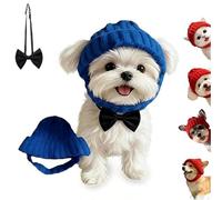 Bonnet Chien Rouge à Oreillettes, Chapeau d'hiver Chaud, Cache-Cou Tissé avec Trous pour Oreilles, Accessoire Festif Cadeau pour Chien(Blue)