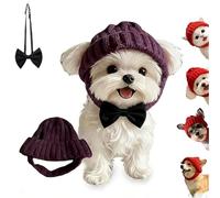 Bonnet Chien Rouge à Oreillettes, Chapeau d'hiver Chaud, Cache-Cou Tissé avec Trous pour Oreilles, Accessoire Festif Cadeau pour Chien(Purple)