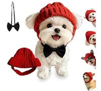 Bonnet Chien Rouge à Oreillettes, Chapeau d'hiver Chaud, Cache-Cou Tissé avec Trous pour Oreilles, Accessoire Festif Cadeau pour Chien(Red)