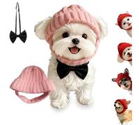Bonnet Chien Rouge à Oreillettes, Chapeau d'hiver Chaud, Cache-Cou Tissé avec Trous pour Oreilles, Accessoire Festif Cadeau pour Chien(Pink)