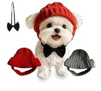 Bonnet Chien Rouge à Oreillettes, Chapeau d'hiver Chaud, Cache-Cou Tissé avec Trous pour Oreilles, Accessoire Festif Cadeau pour Chien(C)