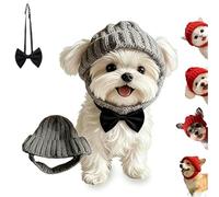 Bonnet Chien Rouge à Oreillettes, Chapeau d'hiver Chaud, Cache-Cou Tissé avec Trous pour Oreilles, Accessoire Festif Cadeau pour Chien(Gray)