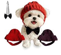 Bonnet Chien Rouge à Oreillettes, Chapeau d'hiver Chaud, Cache-Cou Tissé avec Trous pour Oreilles, Accessoire Festif Cadeau pour Chien(B)