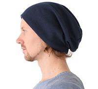 Bonnet Chimio Femme Chapeau Homme - Bonnet Reversible Tricot 100% Coton Naturel Doux 2 Styles Grosse Tete Ete Hiver Mode Coréenne Marine (Style A)
