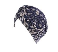 Bonnet chimio pour femme - Bonnet turban doux et extensible - Bonnet chimio - Foulard floral, Bleu marine et crème., taille unique