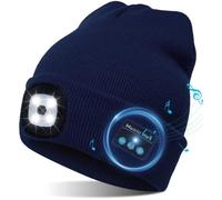 Bonnet Connecté Bluetooth 5.0 LED Écouteur Micro Casque Sans Fil BLEU FONCÉ Lampe Frontale Rechargeable Puissante Homme Femme