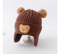 Bonnet Coréen Avec Oreillettes Pour Enfants,Bonnet Bébé,Bonnet Chaud,Bonnet De Protection Des Oreilles,Ours Mignon,Pompon,Garçons,Filles,Automne,Hiver - Type D