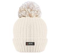 Bonnet côtelé à Pompons d'hiver pour Femme avec Isolation Thermique avancée R40-Taille Unique-Crème