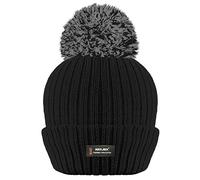 Bonnet côtelé à Pompons d'hiver pour Femme avec Isolation Thermique avancée R40-Taille Unique-Noir