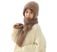 Bonnet Coupe-Vent avec Protection auditive intégrée, écharpe Chaude 2 en 1, Bonnet tricoté épais, Bonnet d'hiver,Kaki