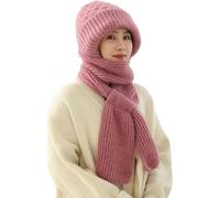 Bonnet Coupe-Vent avec Protection auditive intégrée, écharpe Chaude 2 en 1, Bonnet tricoté épais, Bonnet d'hiver,Rose