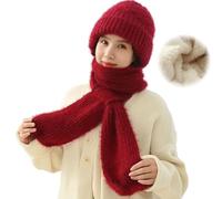 Bonnet Coupe-vent Avec Protection Auditive Intégrée écharpe Chaude 2 En 1 Chapeau Tricoté Chaud écharpe Avec Prise De Nouage Cadeaux Noël Cadeaux D'hiver Pour Femmes Filles (Rouge,Taille unique)