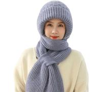 Bonnet coupe-vent avec protection auriculaire intégrée, anti-gel, bonnet épais en tricot, écharpe, chapeau d'hiver chaud tricoté, écharpe d'hiver en velours épais et chaud pour femme, bleu, Taille