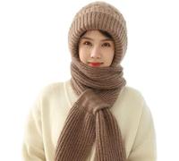 Bonnet coupe-vent avec protection auriculaire intégrée, anti-gel, bonnet épais en tricot, écharpe, chapeau d'hiver chaud tricoté, écharpe d'hiver en velours épais et chaud pour femme, kaki, Taille