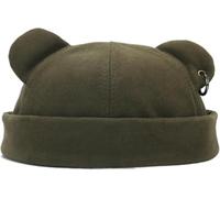 Bonnet d'automne et d'hiver pour femme et homme - Casquette docker avec oreilles d'ours avec anneau en fer - Unisexe Hip Hop Street Fashion - Casquette de crâne sans bord chaud et épais - Chapeau de