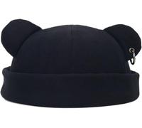 Bonnet d'automne et d'hiver pour femme et homme - Casquette docker avec oreilles d'ours avec anneau en fer - Unisexe Hip Hop Street Fashion - Casquette de crâne sans bord chaud et épais - Chapeau de