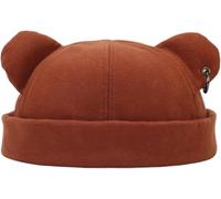 Bonnet d'automne et d'hiver pour femme et homme - Casquette docker avec oreilles d'ours avec anneau en fer - Unisexe Hip Hop Street Fashion - Casquette de crâne sans bord chaud et épais - Chapeau de