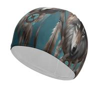 Bonnet de bain 3D loup attrape-rêves haute élasticité pour cheveux longs courts et confortables pour réduire la traînée et protéger les cheveux