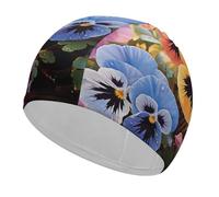 Bonnet de bain à motif de pensées pour adultes, femmes et hommes, léger, extensible, pour piscine, plage, natation, surf, protection des cheveux et oreilles