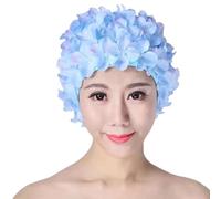 Bonnet de bain à motif floral rétro - Design 3D tendance - Bandeau extensible - Confortable - En silicone souple - Pour femme - Cheveux longs et courts - Parcs aquatiques - Piscine - Spa