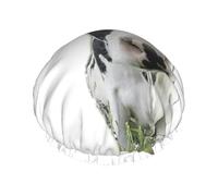 Bonnet de bain amusant avec tête de vache noire et blanche pour cheveux longs et courts, bande élastique lavable, bonnet de bain pour cheveux longs, tresse