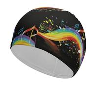 Bonnet de bain arc-en-ciel avec note de musique mélodie pour adulte, tissu élastique, bonnet de bain confortable pour cheveux longs et courts