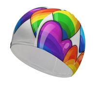 Bonnet de bain arc-en-ciel Gay Pride cœurs haute élasticité pour cheveux longs et courts Confortable Grand bonnet de douche pour réduire la traînée et protéger les cheveux