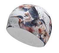 Bonnet de bain Art with Lily Flowers Birds Aquarelle, bonnet de bain haute élasticité pour homme et femme - Durable et imperméable - Garde les cheveux au sec - Parfait pour la piscine, la plage, la