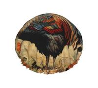 Bonnet de bain avec imprimé coq sur bois - Grand bonnet de bain - Convient à toutes les longueurs de cheveux - Protège les cheveux - Réutilisable