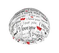 Bonnet de bain avec inscription « I Love You Words with Hearts » - Double couche de protection des cheveux - Couverture élastique pour le lavage du visage - 27 cm