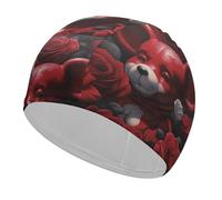 Bonnet de bain Bear Among The Roses pour adultes, bonnet de bain en tissu élastique, bonnet de bain confortable pour cheveux longs et courts