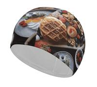 Bonnet de Bain « Beautiful Breakfast », Bonnet de Bain résistant et très élastique, Convient aux Cheveux Longs et Courts (Hommes et Femmes)