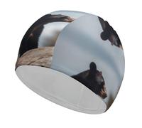 Bonnet de bain Big Brown Bear pour adulte, tissu élastique, bonnet de bain confortable pour cheveux longs et courts
