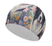 Bonnet de bain Border Collie Florals - Bonnet de douche confortable pour réduire la traînée et protéger les cheveux - Durable et souple - Élastique - Garde la coiffure inchangée pour homme et femme