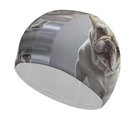 Bonnet de bain Bouledogue français unisexe pour adulte - Bonnet de piscine antidérapant - Confortable et durable - Facile à mettre et à enlever - Imperméable - Garde les cheveux au sec