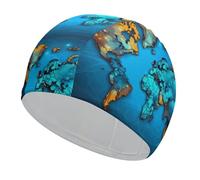 Bonnet de bain carte du monde pour adulte, bonnet de bain en tissu élastique, bonnet de bain confortable pour cheveux longs et courts