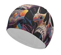 Bonnet de bain classique unisexe doux motif tête de mort et crème glacée - Bonnet de bain confortable flexible et durable pour l'entraînement, la piscine et la plage