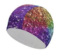 Bonnet de Bain Confortable avec Fond à Paillettes Arc-en-Ciel pour Femmes et Hommes, Classique pour Cheveux Longs et Courts