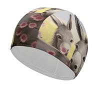 Bonnet de bain confortable pour adulte - Motif âne et fleur - Antidérapant - Bonnet de bain pour cheveux longs - Unisexe - Bonnet de bain doux