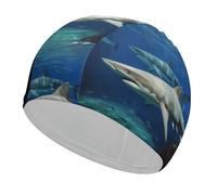 Bonnet de bain deux requins blancs, bonnet de bain haute élasticité pour homme et femme, durable, imperméable, garde les cheveux au sec, parfait pour la piscine, la plage, la natation sur les genoux