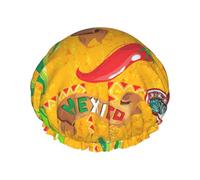 Bonnet de bain double couche avec imprimé cactus et piment pour homme et femme, réutilisable, léger et doux