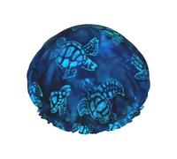 Bonnet de bain double couche avec imprimé tortue de mer bleu pour homme et femme réutilisable, léger et doux
