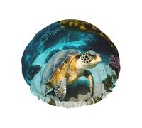 Bonnet de bain double couche imprimé tortue de mer pour homme et femme réutilisable, léger et doux